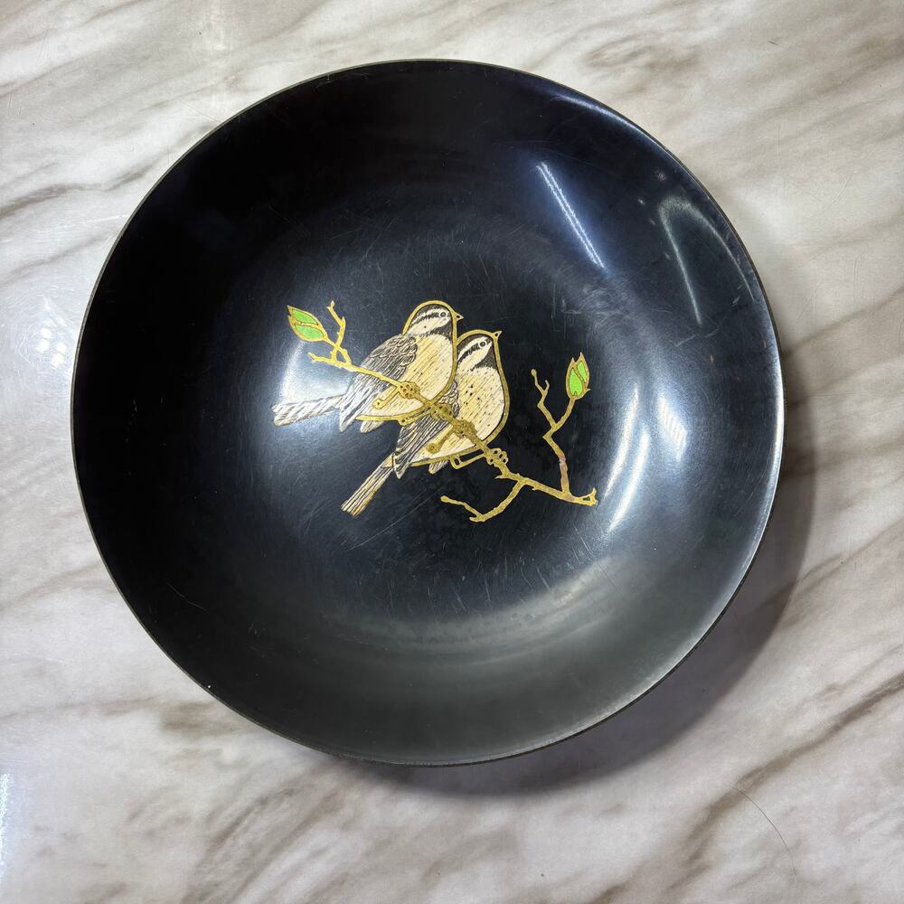 Mid Century Couroc of Monterey Inlaid Chickadee Bird Dish